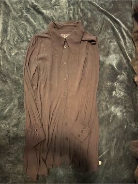 Black Long Button-Front Collared Dress